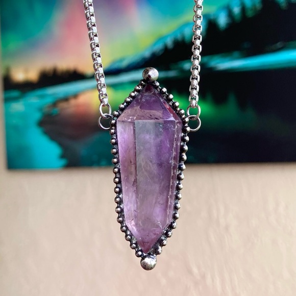 Natural purple amethyst crystal gemstone boho goth moon charm - Picture 3 of 16